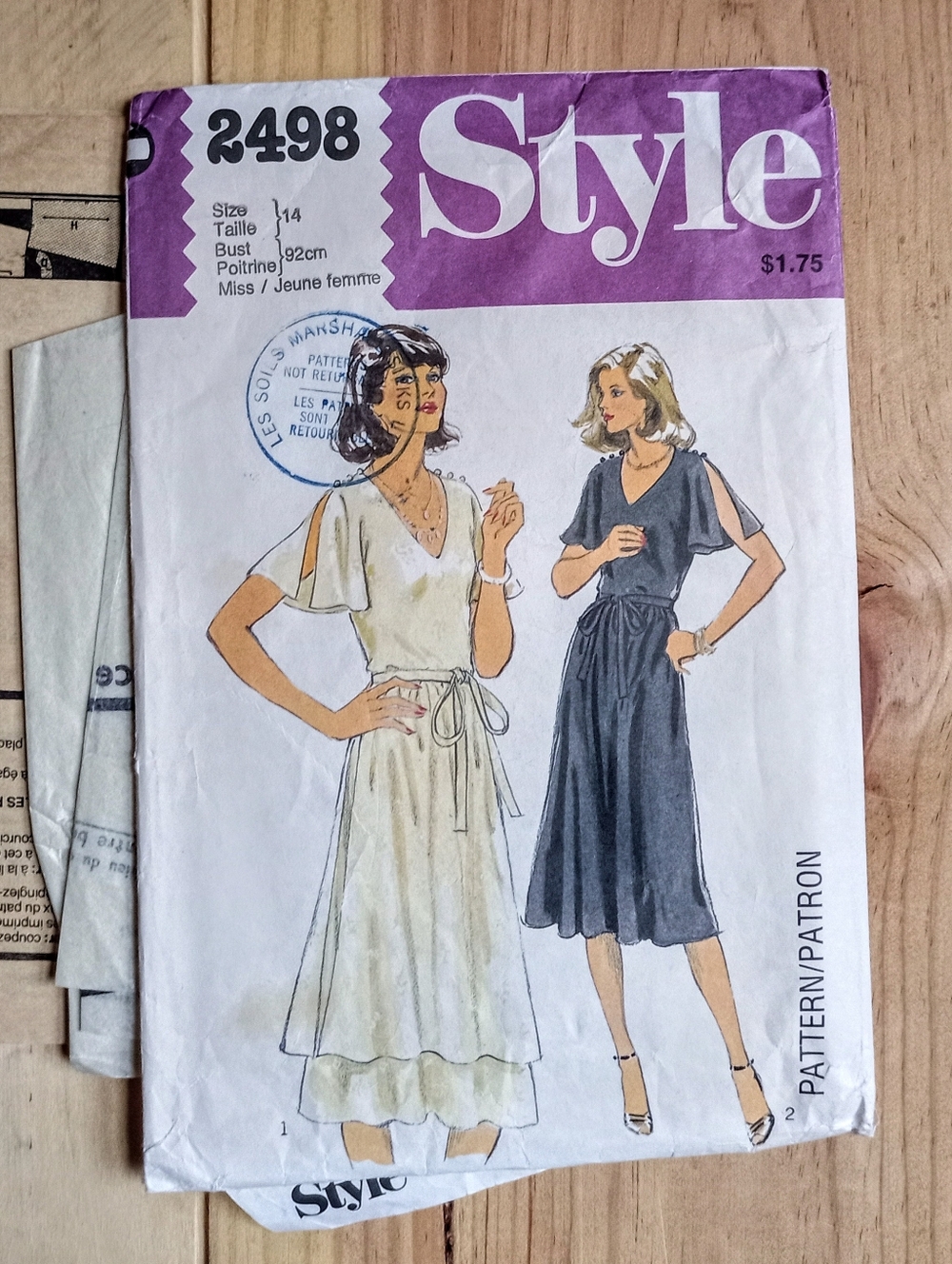 Style 2498 Vintage Sewing Pattern Miss 14 Bust 92 cm